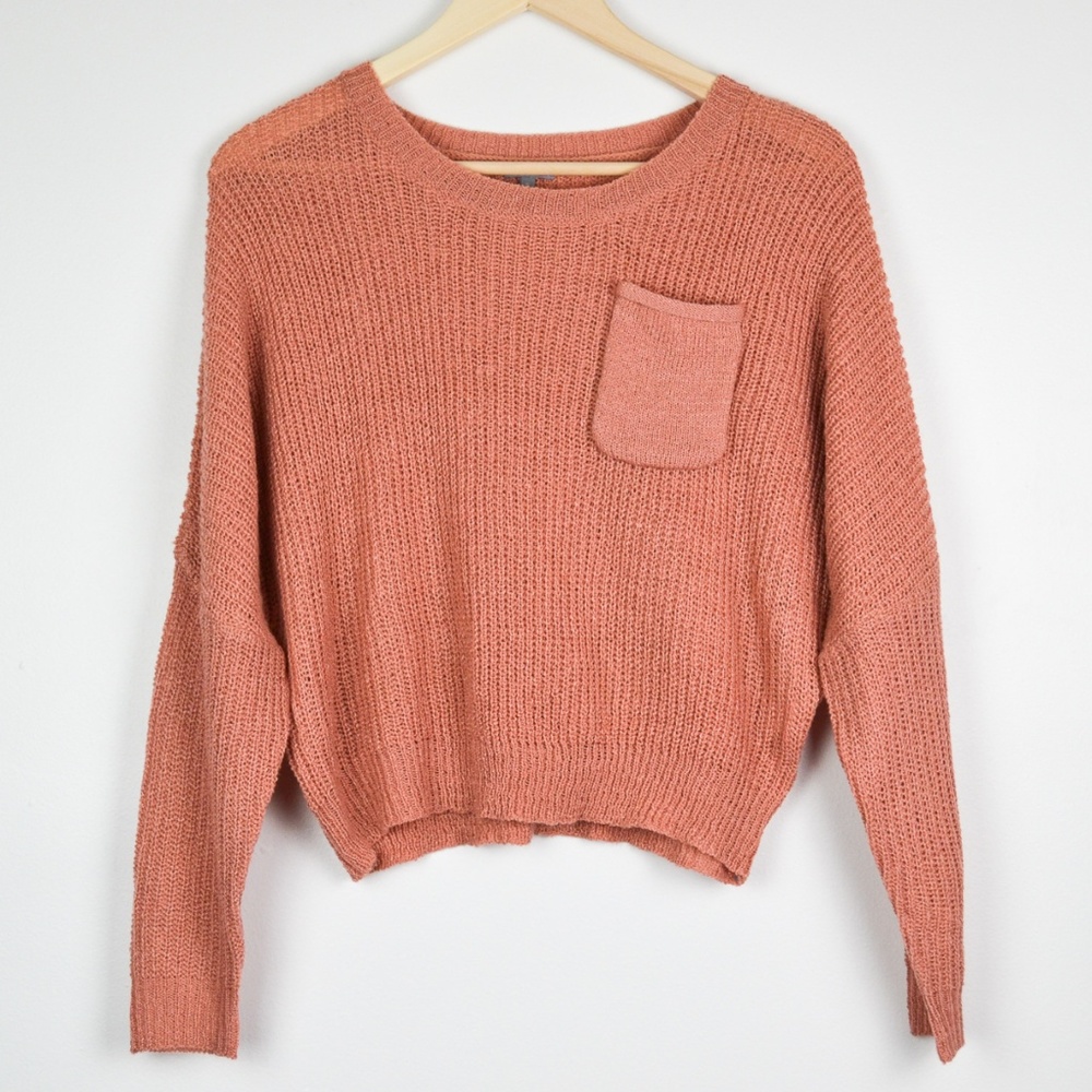 Blush Pink Pocket Crew Neck Sweater